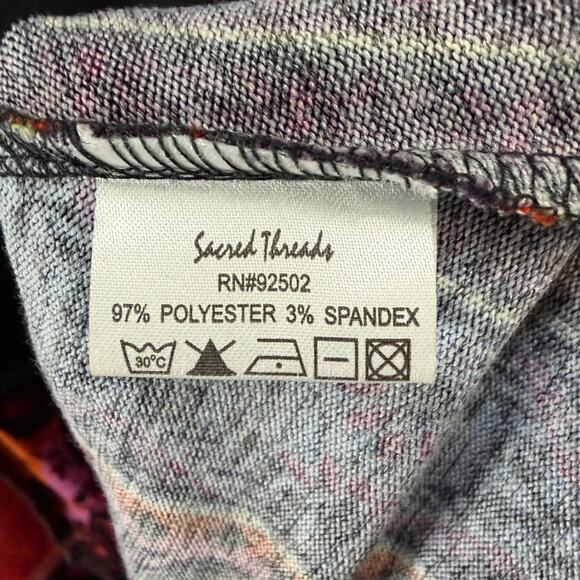 Sacred Threads Tunic Top M Black Orange Patchwork Festival Art To Wear Lagenlook - Picture 14 of 16